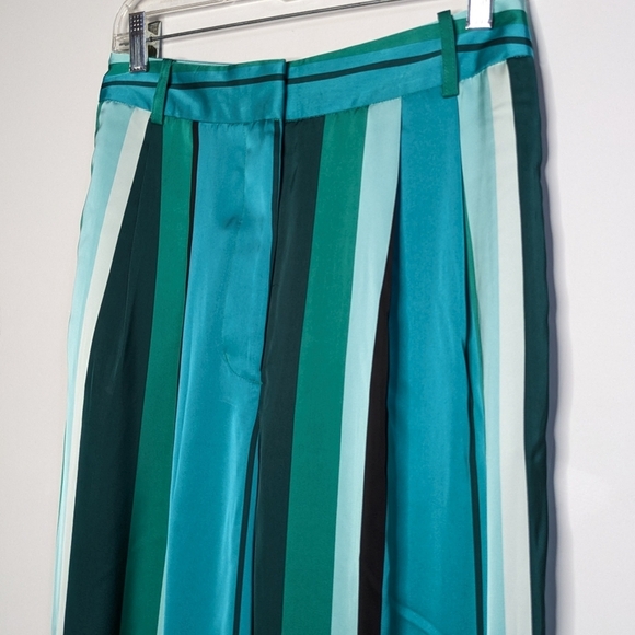 NWT Worthington Blue Green Striped Satin Wide Leg Mid Rise Professional Pant 4 - Picture 2 of 13